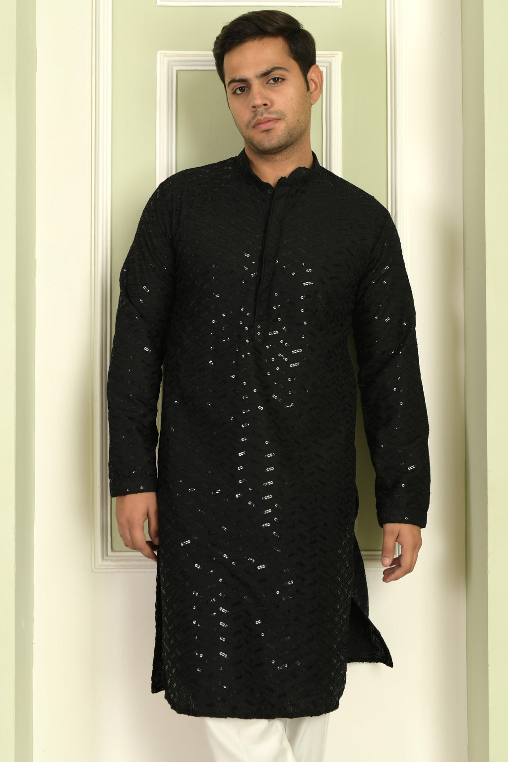 Black Regal Chevron Kurta Set