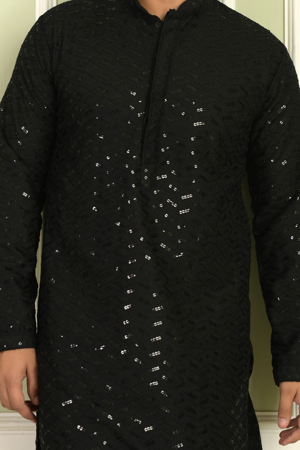 Black Regal Chevron Kurta Set