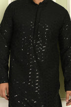 Black Regal Chevron Kurta Set