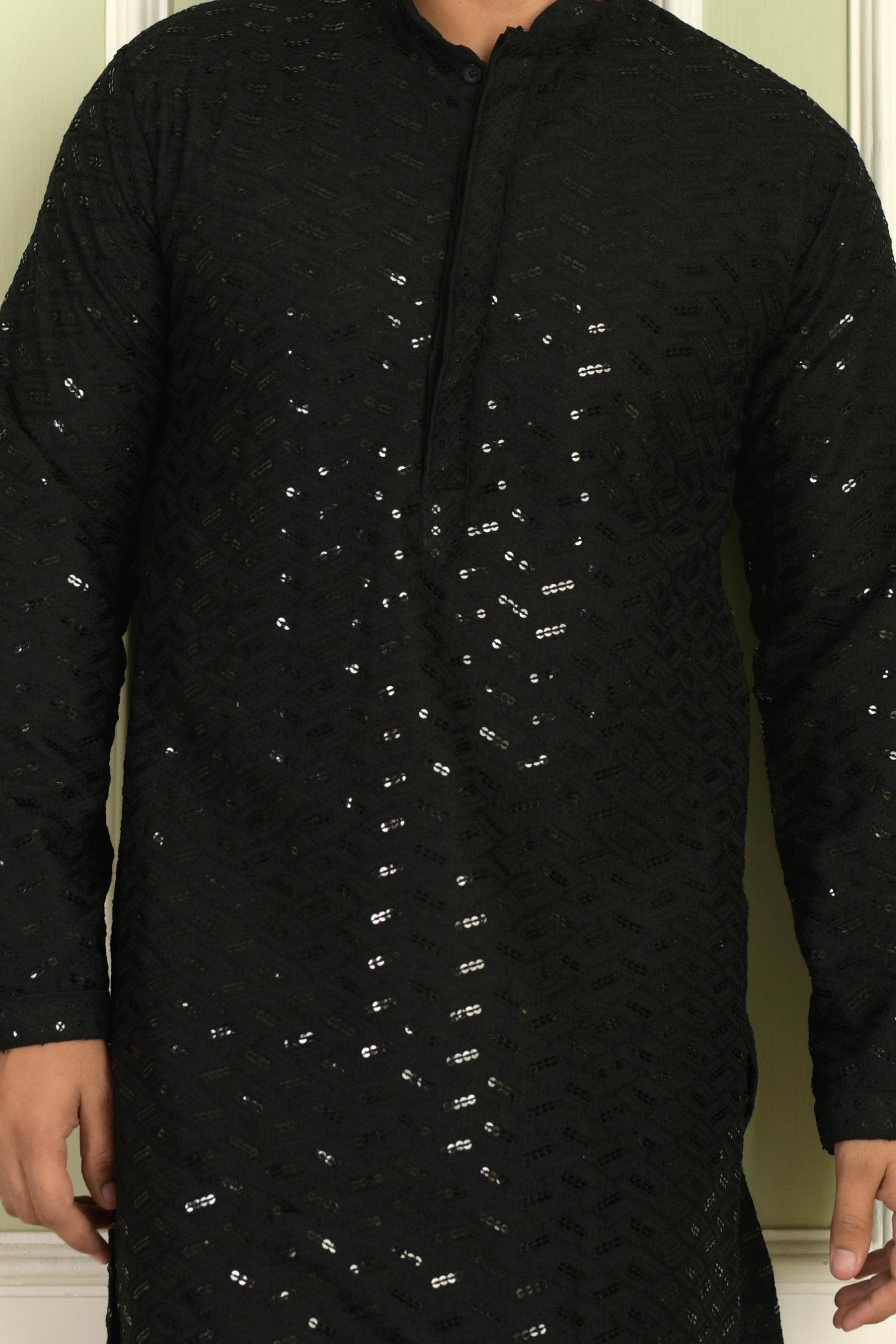 Black Regal Chevron Kurta Set