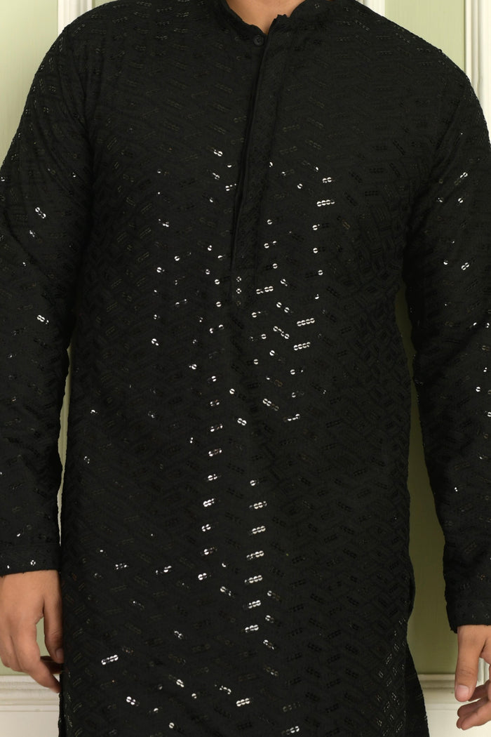 Black Regal Chevron Kurta Set