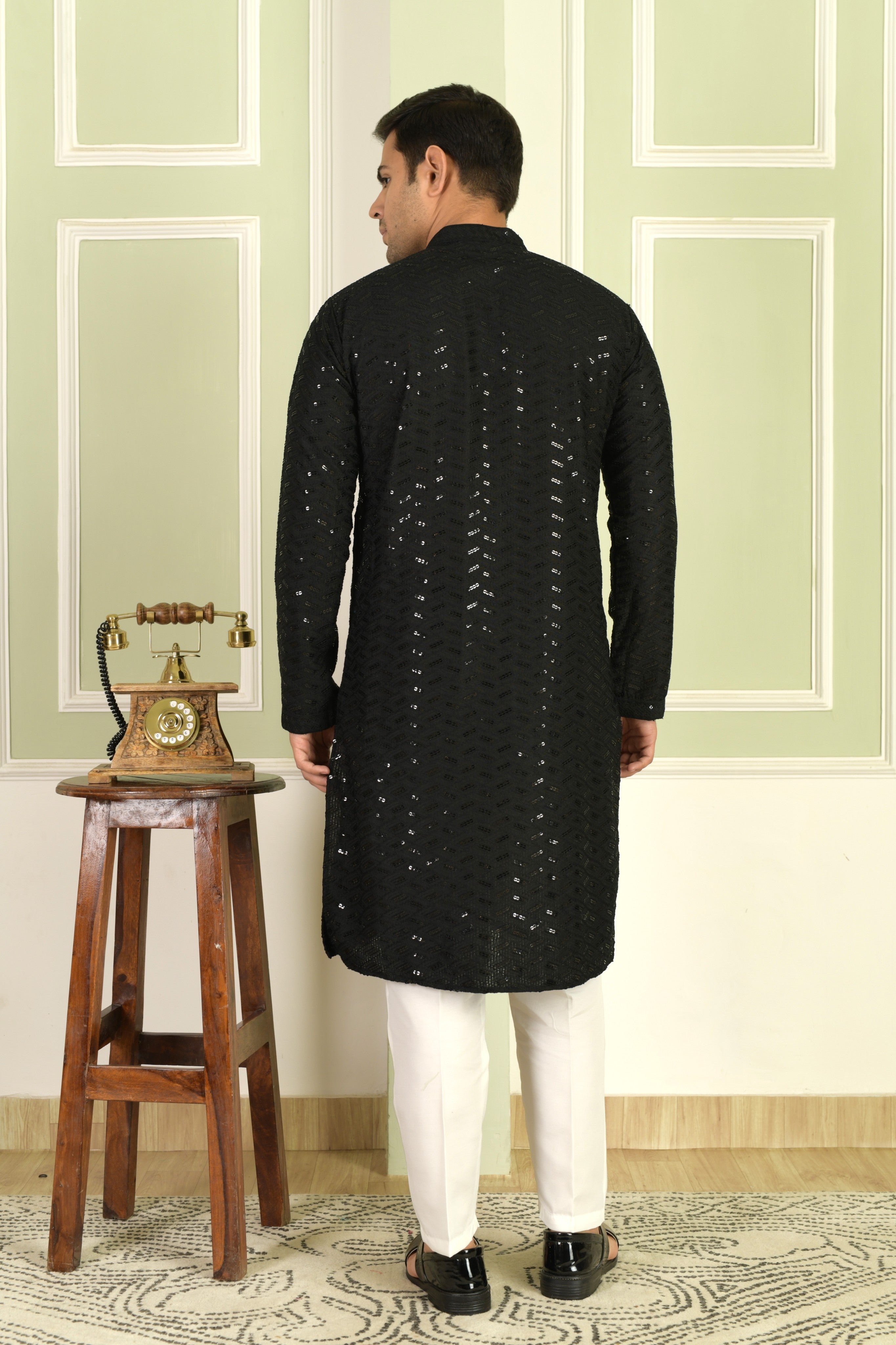 Black Regal Chevron Kurta Set