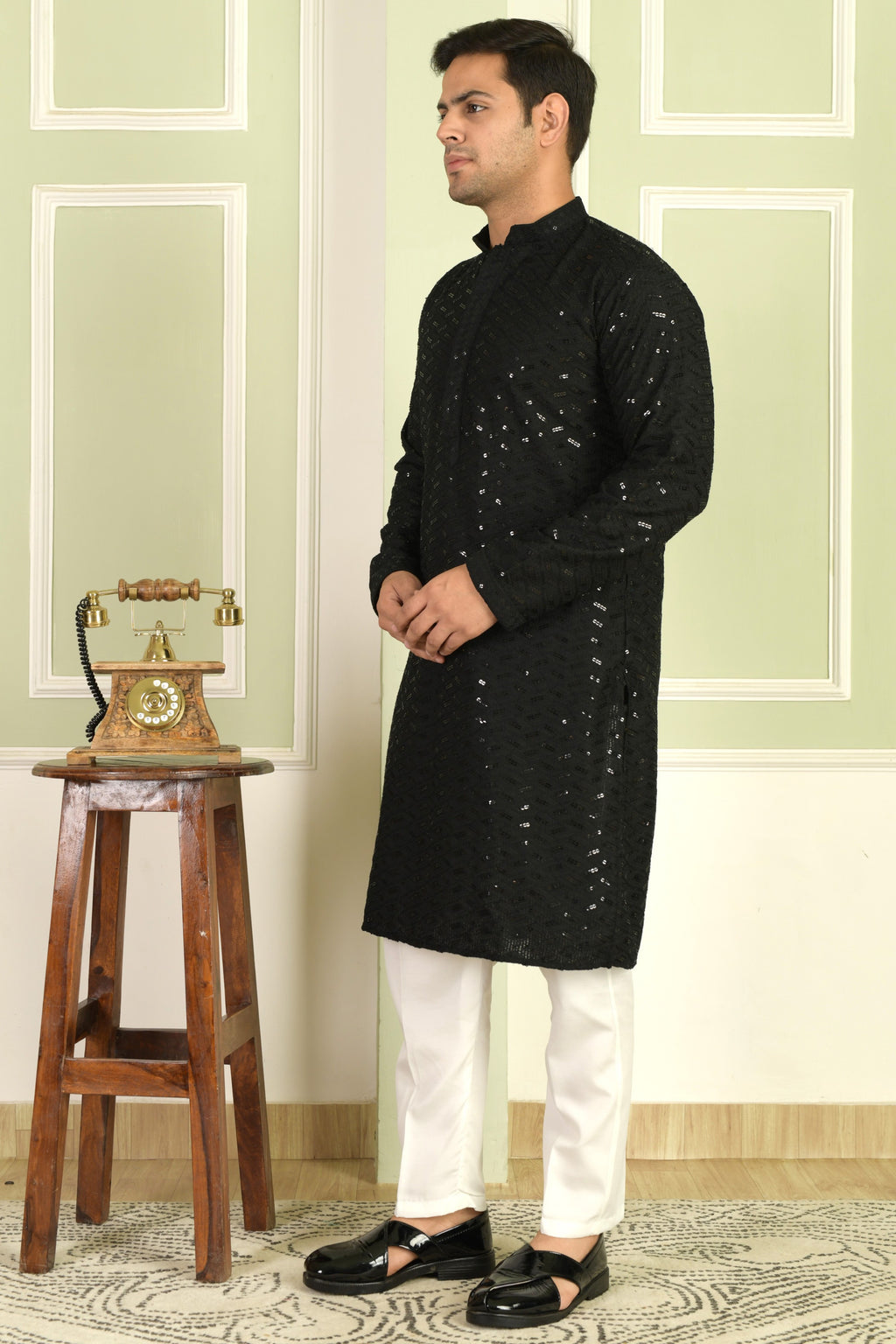 Black Regal Chevron Kurta Set