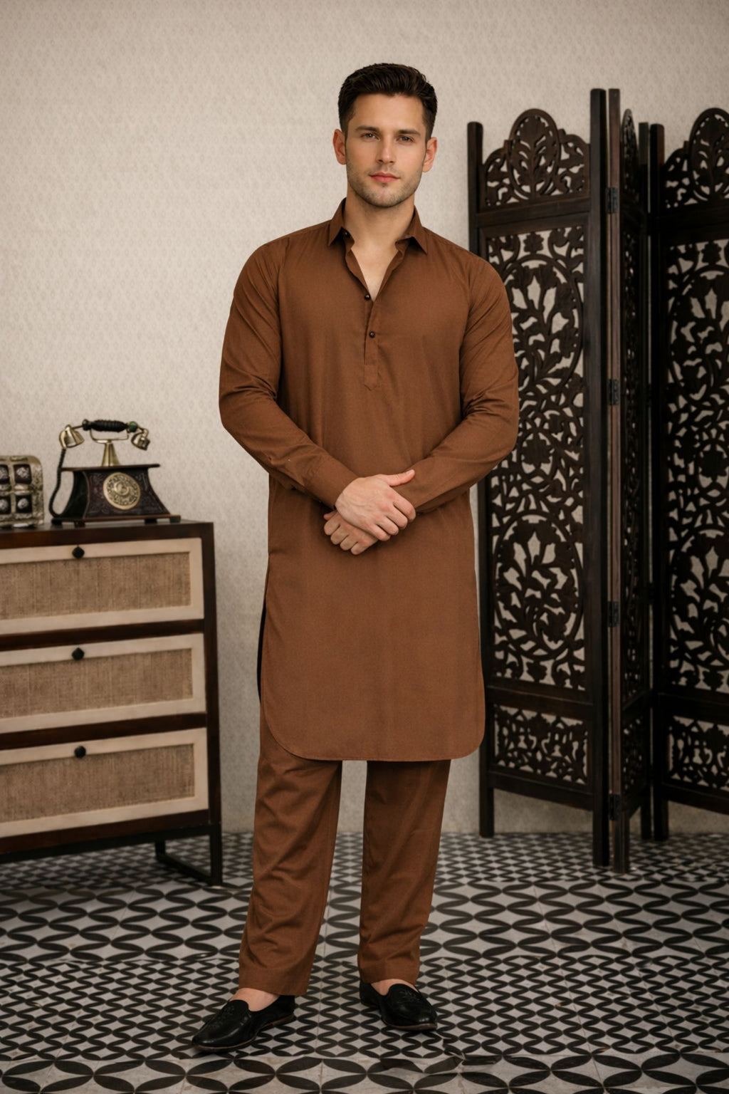 Floral Printed Mandarin Collar Straight Kurta