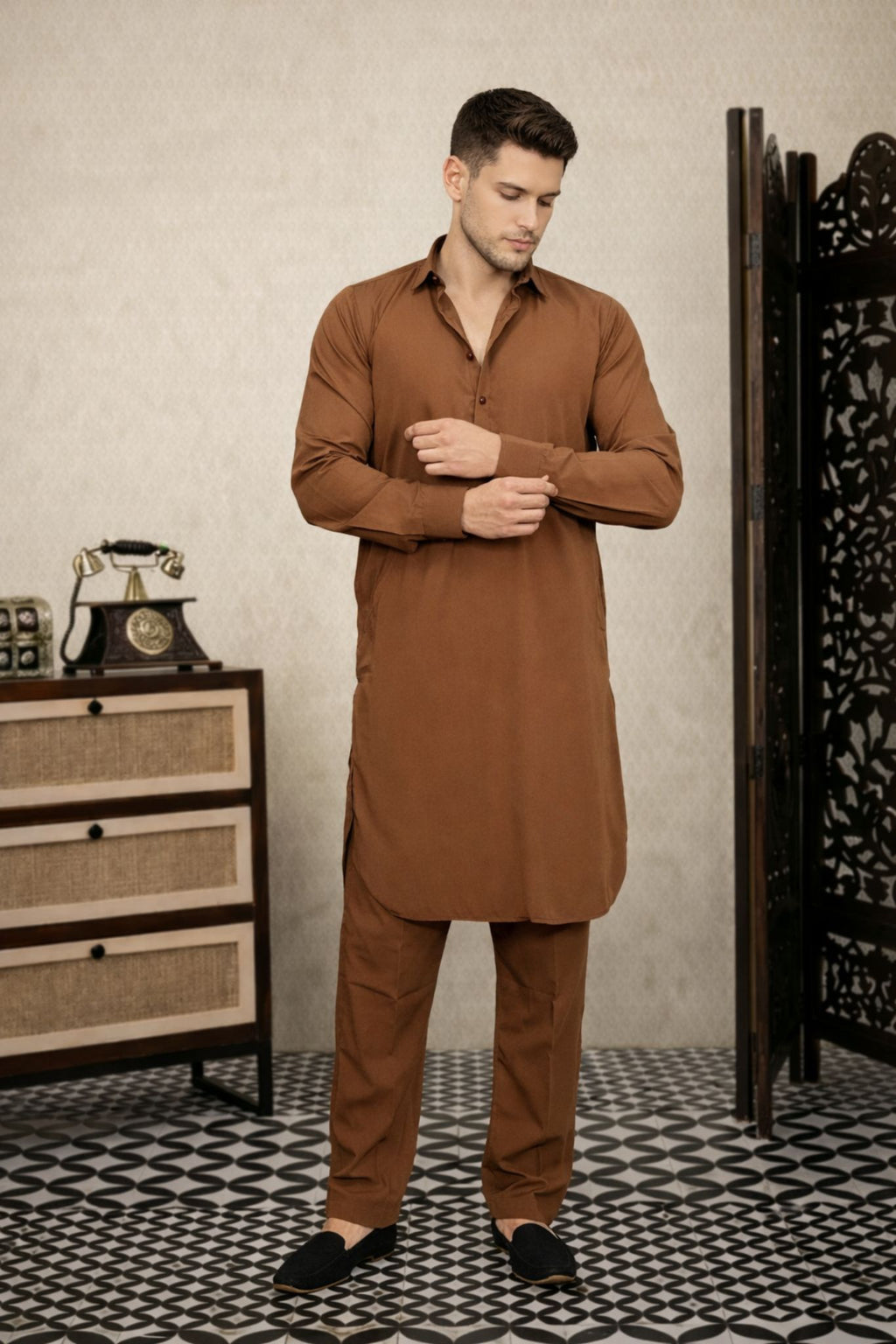 Floral Printed Mandarin Collar Straight Kurta