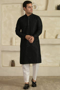 Chevron Embroidered Mandarin Collar Kurta With Pyjamas