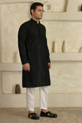 Chevron Embroidered Mandarin Collar Kurta With Pyjamas