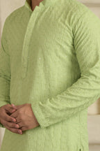 Pastel Green Chevron Embroidered Mandarin Collar Kurta With Pyjamas