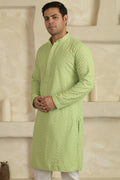 Pastel Green Chevron Embroidered Mandarin Collar Kurta With Pyjamas