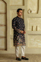 Floral Printed Mandarin Collar Straight Kurta With Pyjamas