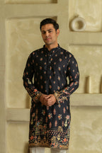Floral Printed Mandarin Collar Straight Kurta With Pyjamas