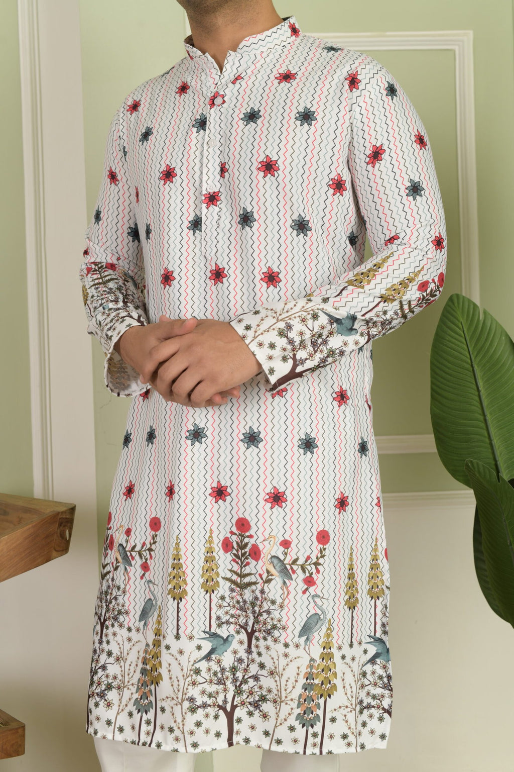 Floral Printed Mandarin Collar Straight Kurta