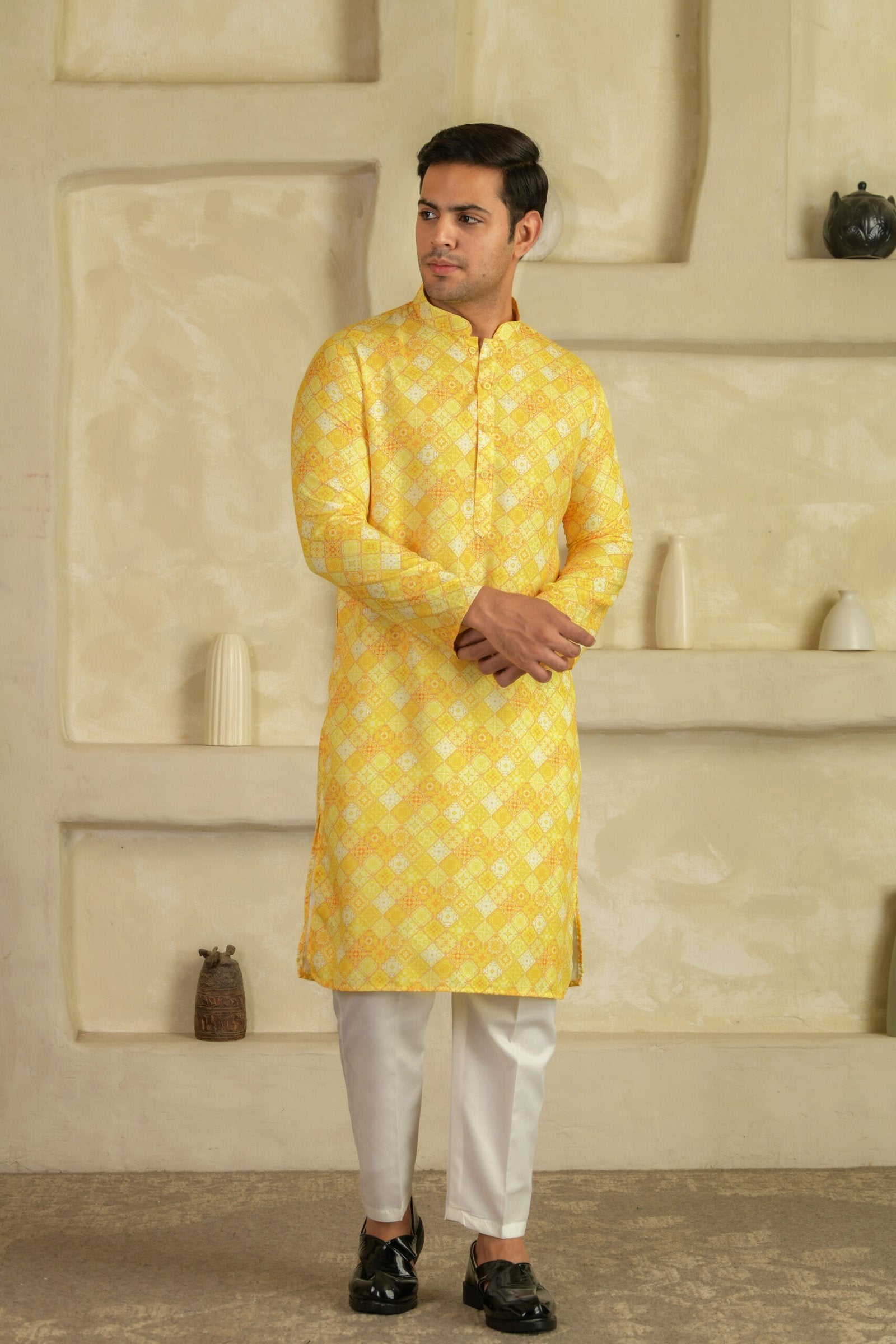 Men Geometric Printed Festive Straight Kurta