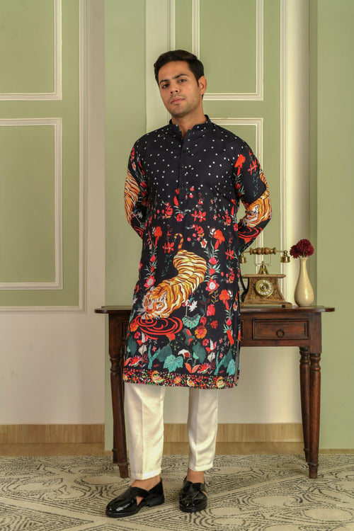 Floral Printed Mandarin Collar Straight Kurta