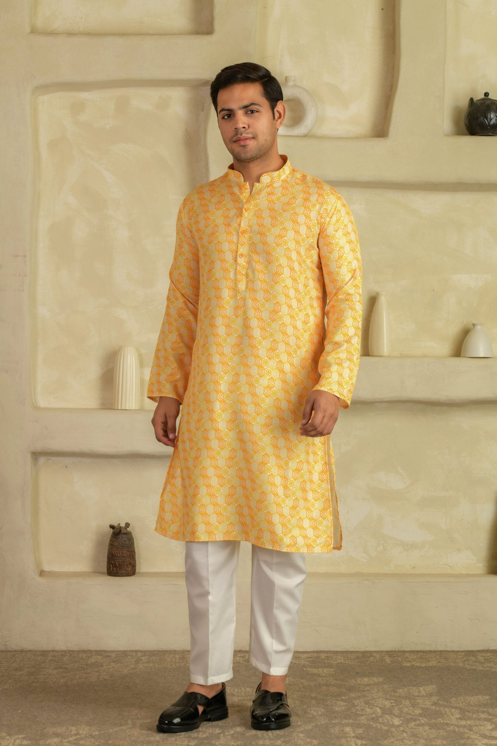 Men Geometric Printed Festive Straight Kurta