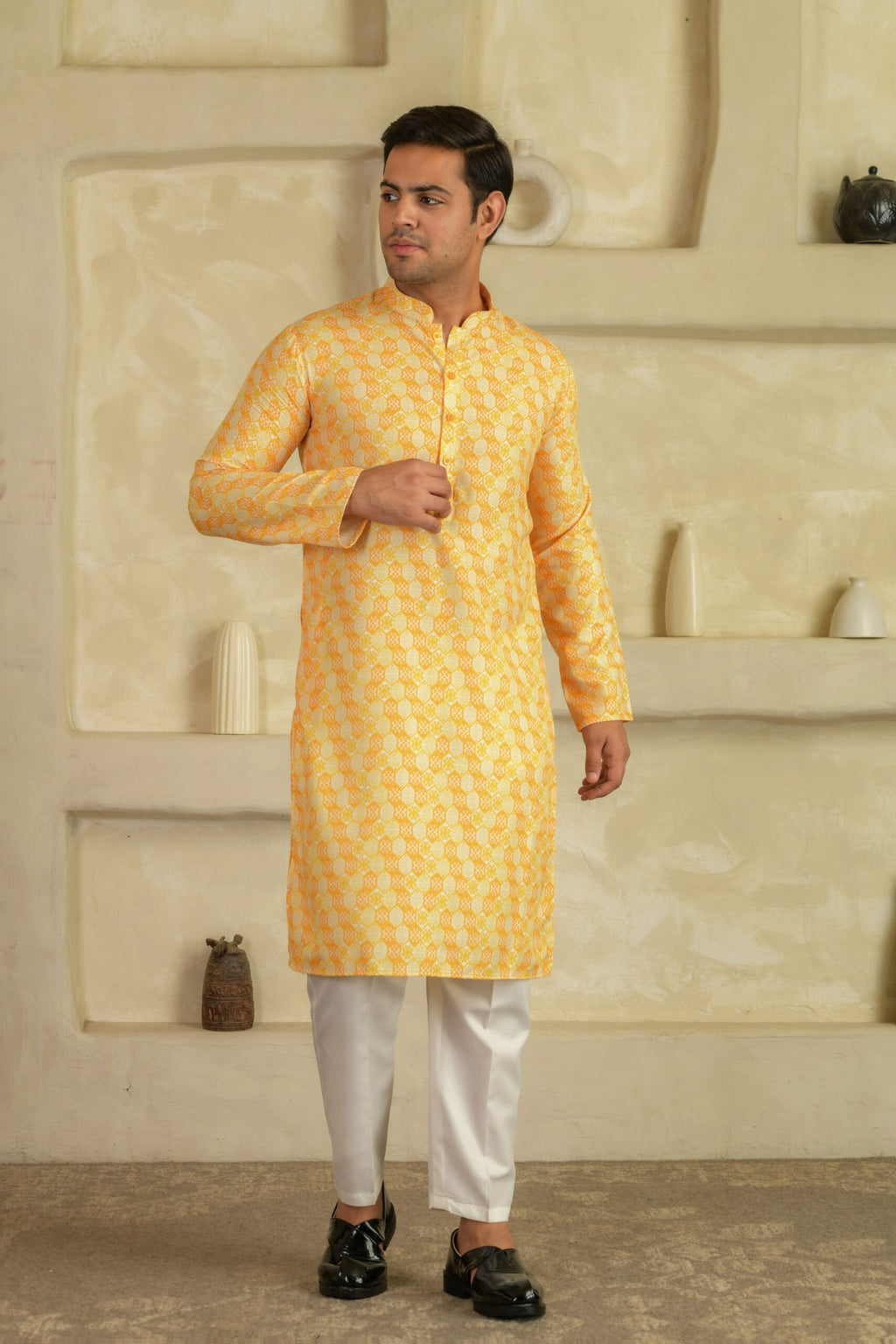 Men Geometric Printed Festive Straight Kurta