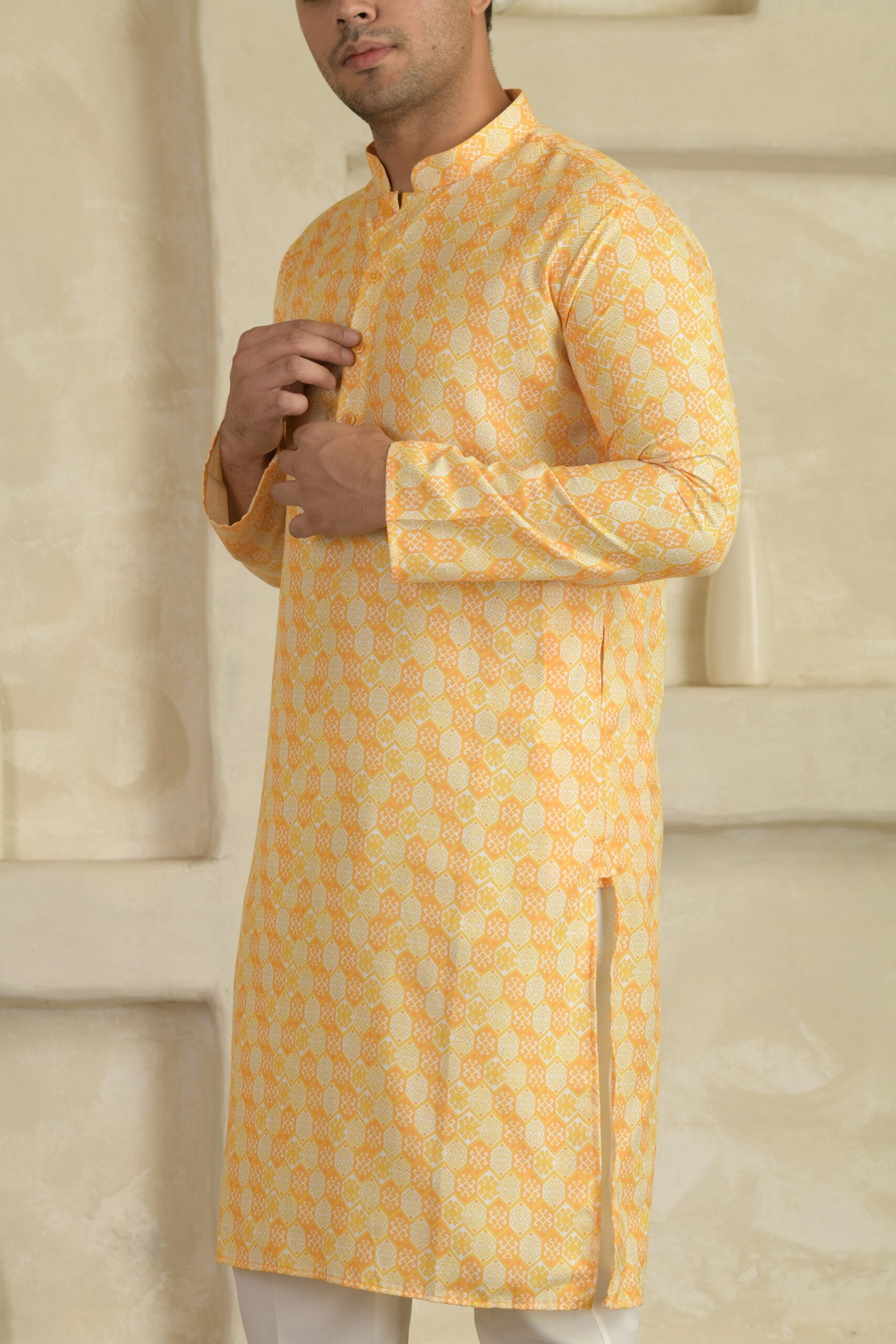 Men Geometric Printed Festive Straight Kurta