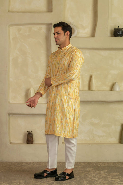 Floral Printed Mandarin Collar Kurta