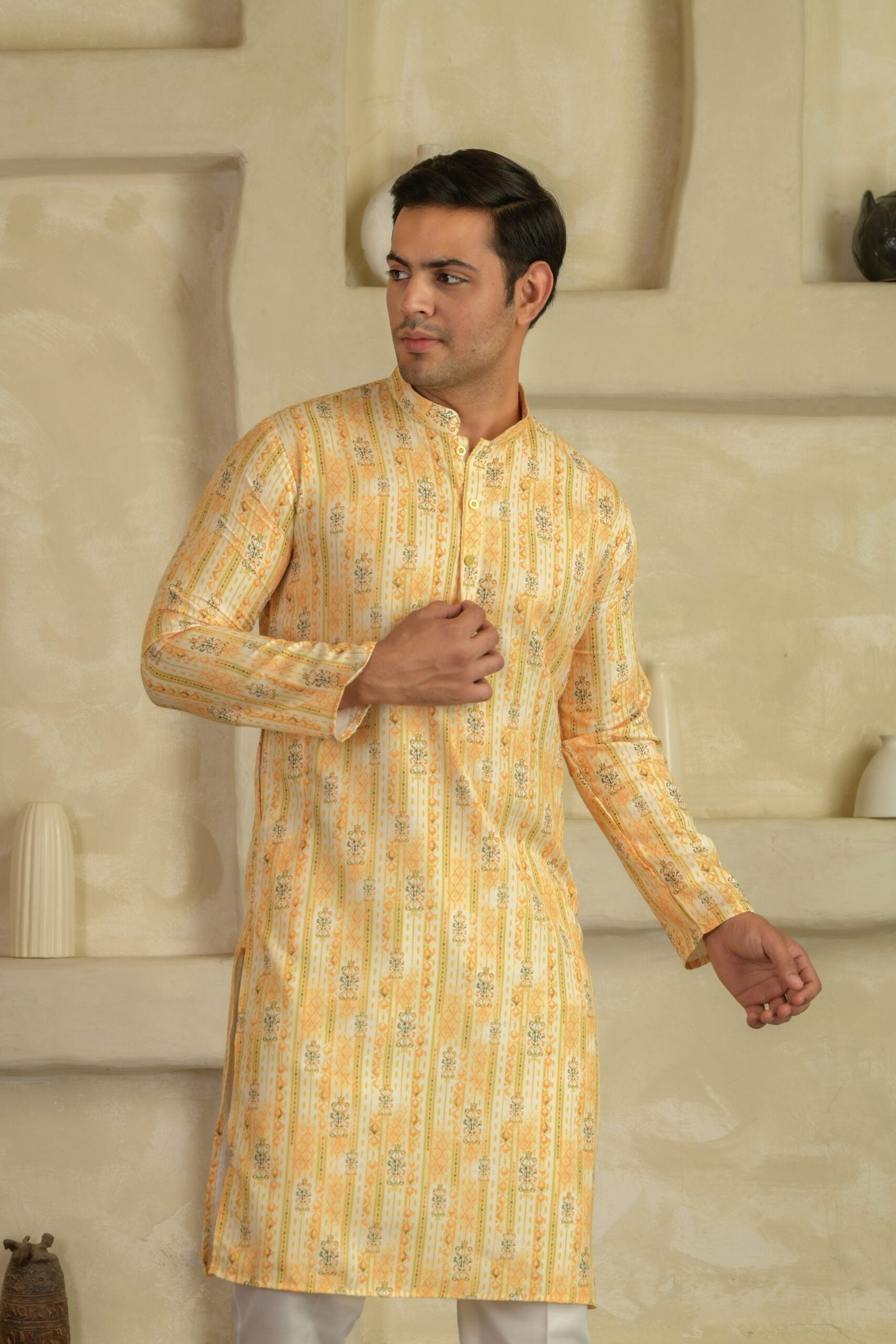 Floral Printed Mandarin Collar Kurta
