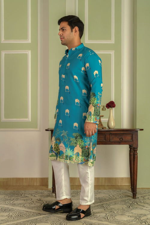 Floral Printed Mandarin Collar Straight Kurta