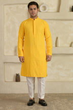 Yellow Chevron Embroidered Mandarin Collar Kurta With Pyjamas