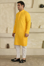 Yellow Chevron Embroidered Mandarin Collar Kurta With Pyjamas