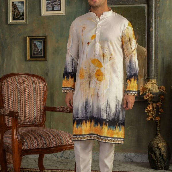 Golden Abstract Printed Cotton-Rayon Kurta